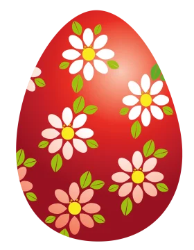 Festive Red Easter Egg Clipart with Delicate White and Pink Floral Patterns