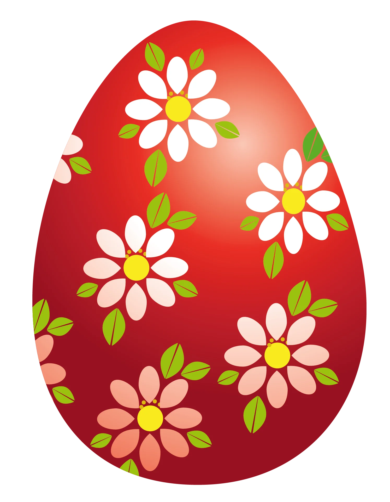 Festive Red Easter Egg Clipart with Delicate White and Pink Floral Patterns