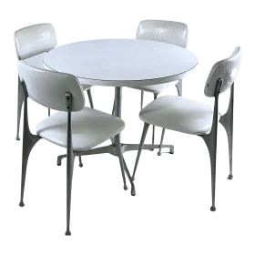 Modern Minimalist White Round Dining Table with Four Chairs Clipart Design