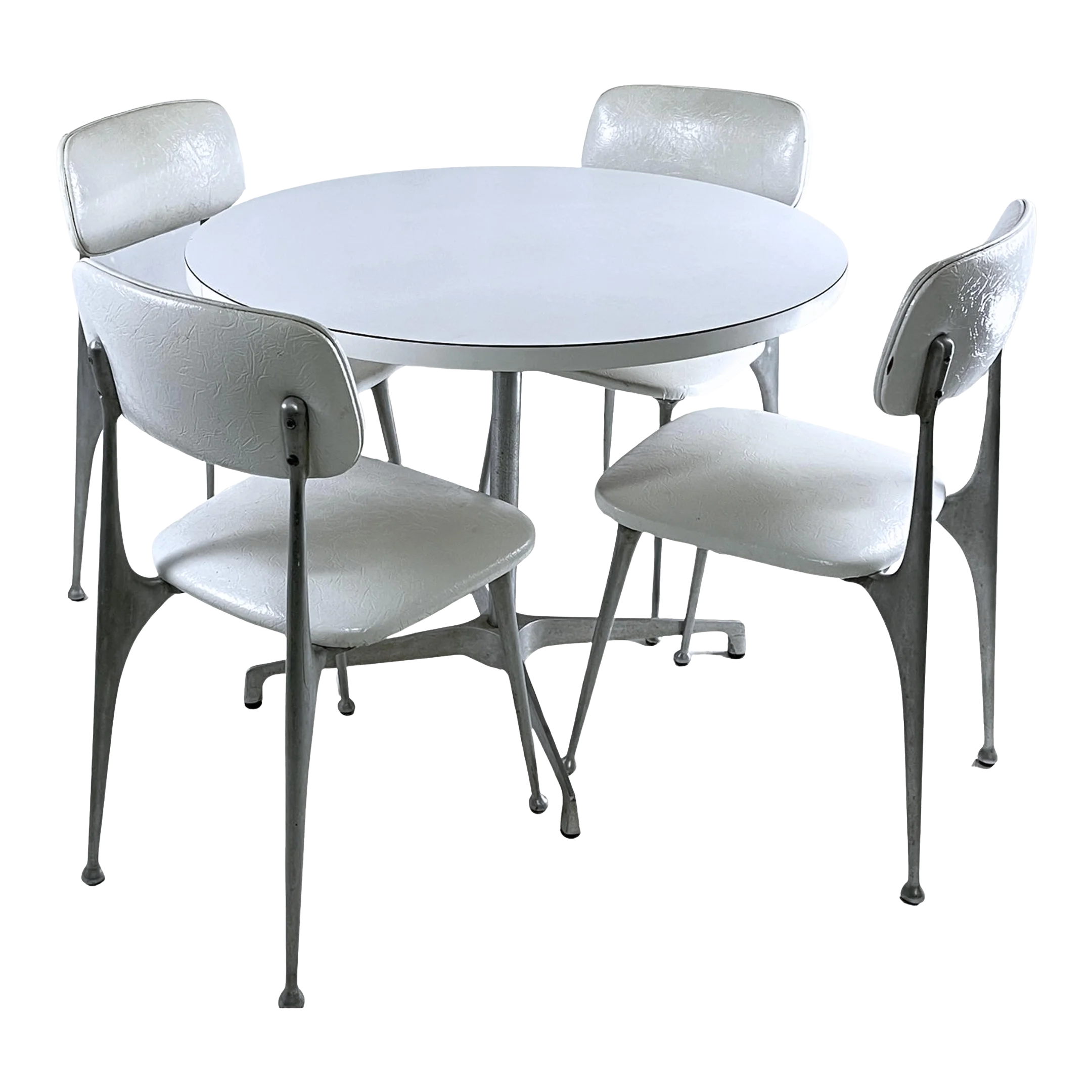 Modern Minimalist White Round Dining Table with Four Chairs Clipart Design