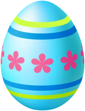 Pastel Blue Easter Egg Clipart with Pink Flowers and Cheerful Stripes