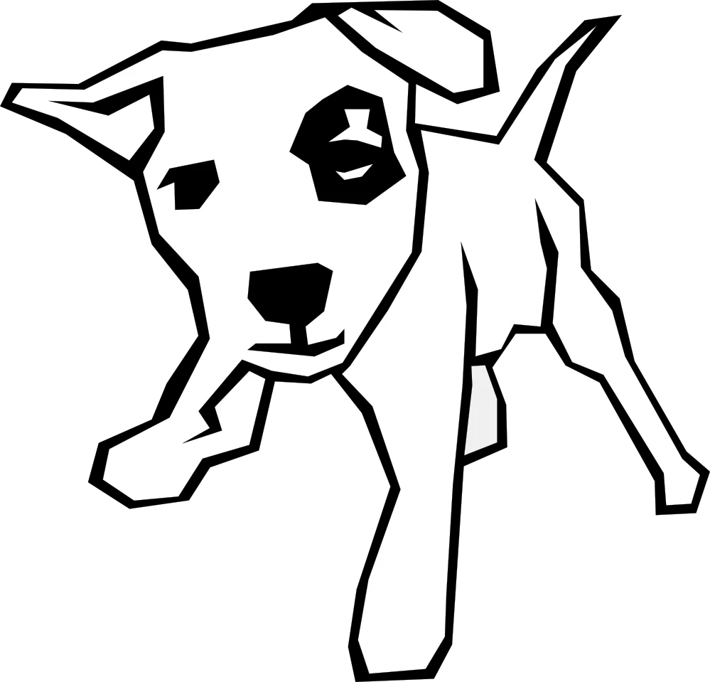 Playful Black and White Line Art Dog Clipart with Energetic Stance