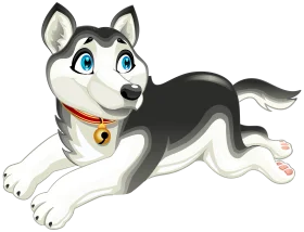Playful Husky Puppy Cartoon Clipart with Blue Eyes and Cheerful Pose