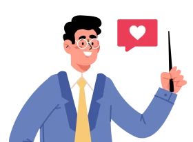 Professional Educator Presenting with Heart-Shaped Social Media Engagement Clipart