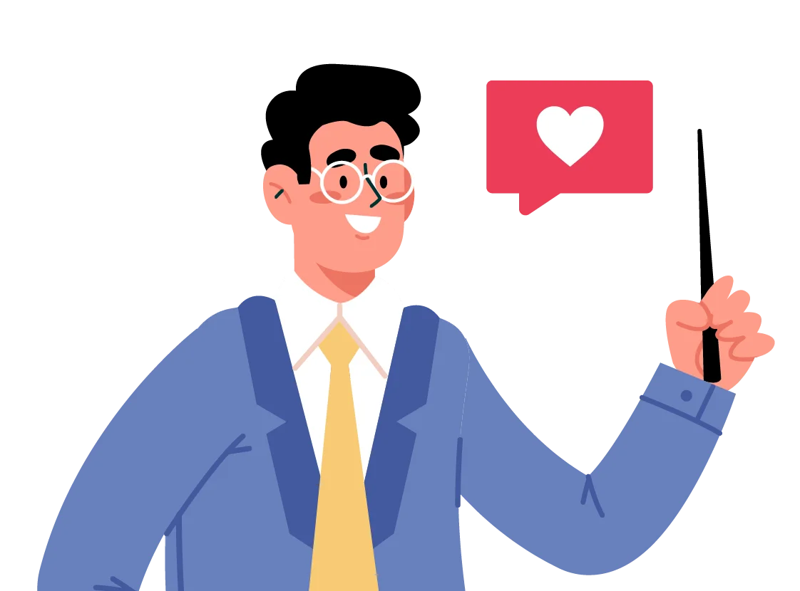Professional Educator Presenting with Heart-Shaped Social Media Engagement Clipart