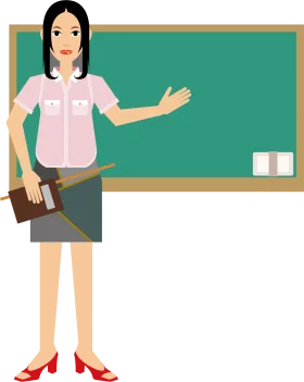 Professional Educator Standing Beside Green Chalkboard Classroom Clipart Illustration