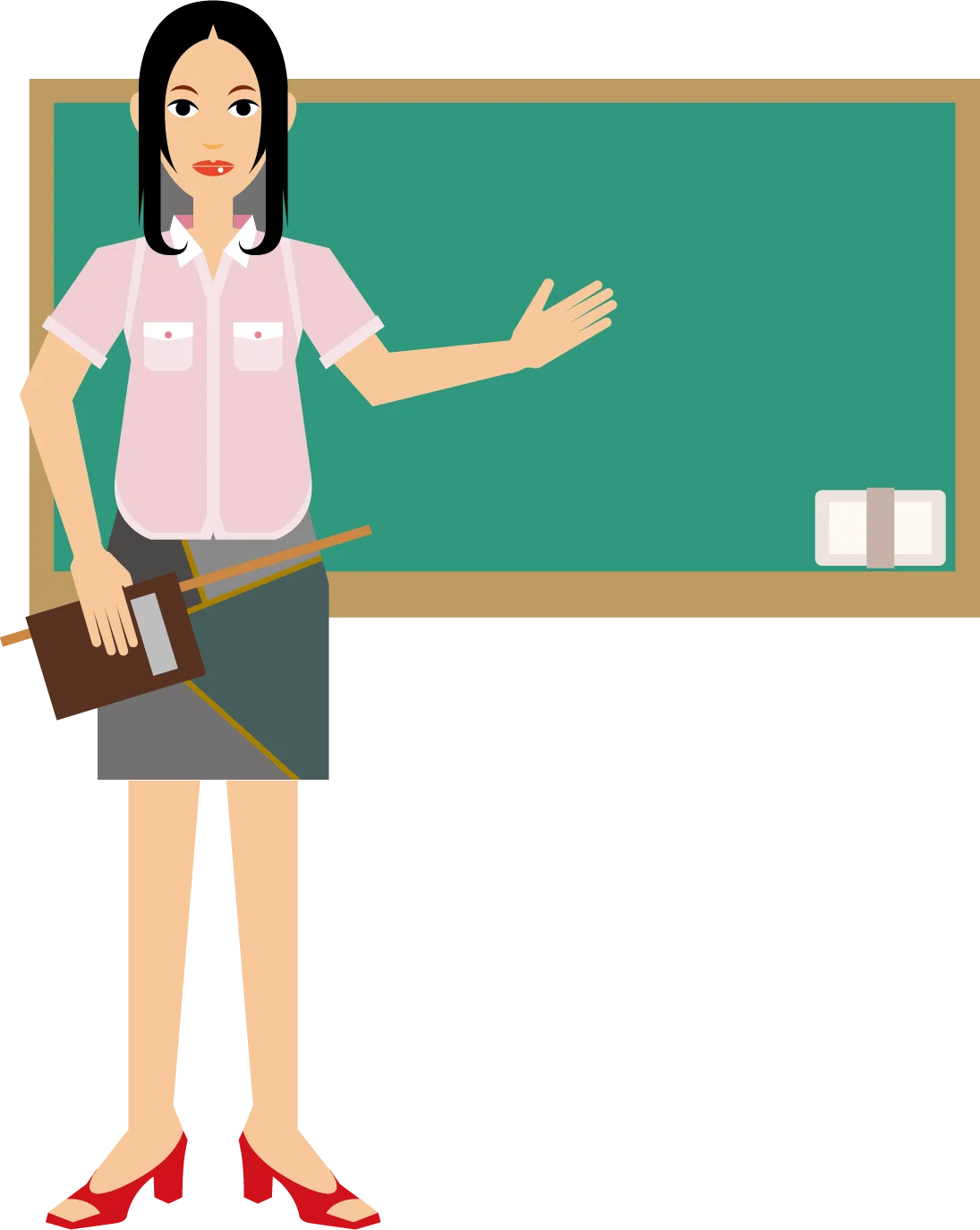 Professional Educator Standing Beside Green Chalkboard Classroom Clipart Illustration