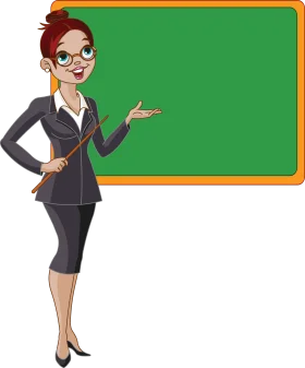 Professional Female Teacher Presenting Lesson Clipart with Green Chalkboard Background