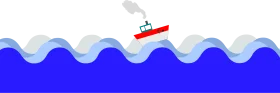 Serene Nautical Scene with Stylized Waves and Small Boat Clipart Illustration