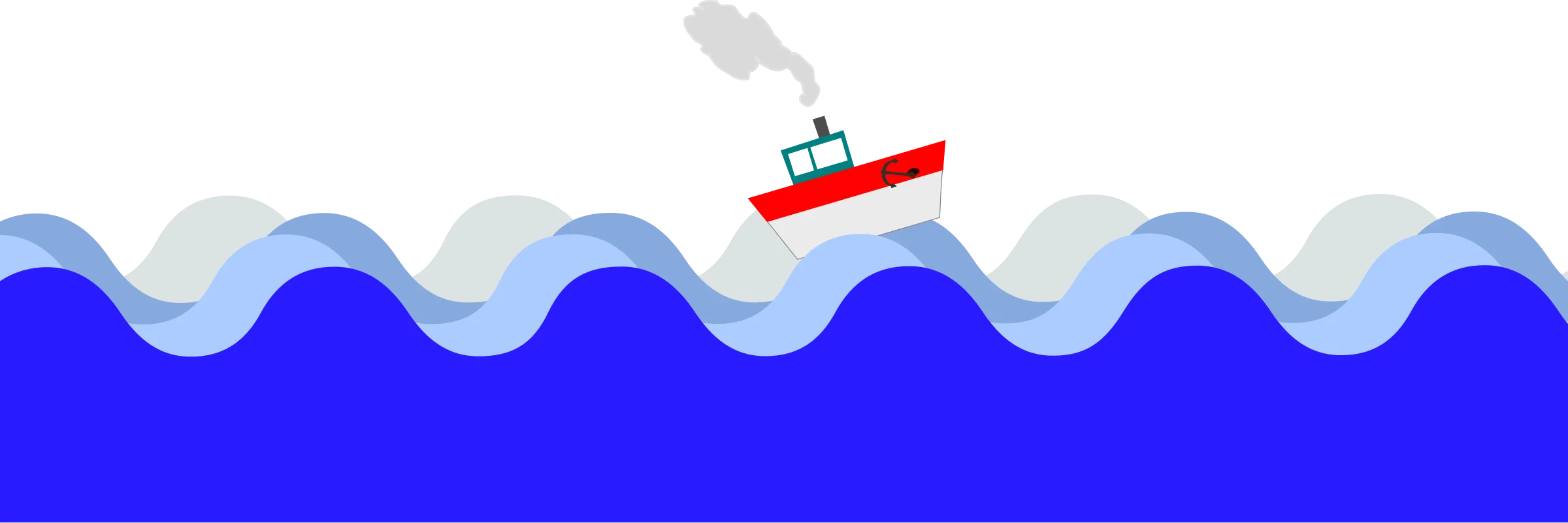 Serene Nautical Scene with Stylized Waves and Small Boat Clipart Illustration