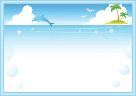 Serene Ocean Landscape with Playful Dolphin and Tropical Island Clipart Design