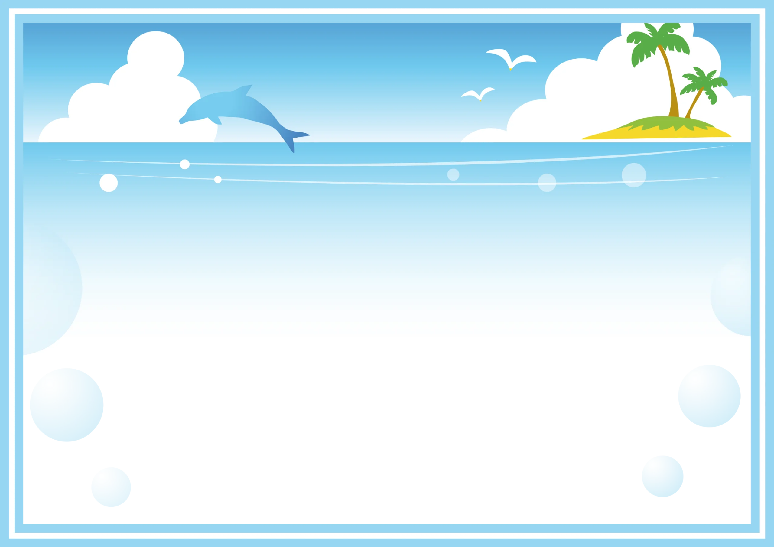 Serene Ocean Landscape with Playful Dolphin and Tropical Island Clipart Design
