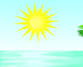 Serene Tropical Ocean Seascape with Radiant Sun Clipart Illustration