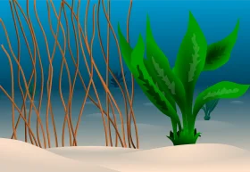 Serene Underwater Landscape with Seaweed and Sandy Ocean Floor Clipart Scene