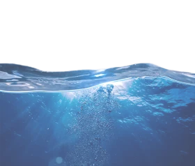 Serene Underwater Ocean Depths Clipart with Rippling Surface and Bubbles