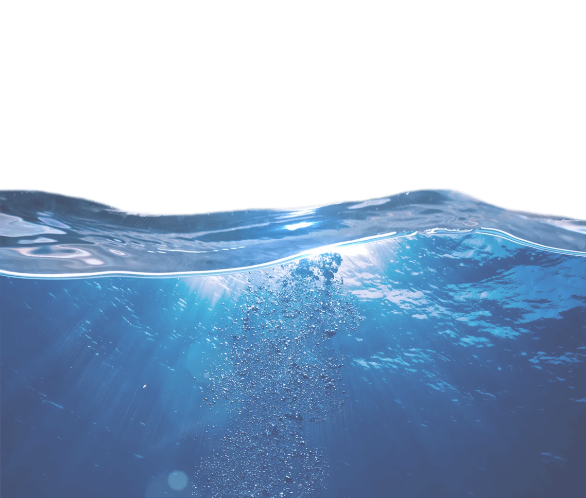 Serene Underwater Ocean Depths Clipart with Rippling Surface and Bubbles