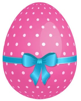 Whimsical Pink Polka Dot Easter Egg Clipart with Turquoise Ribbon Bow
