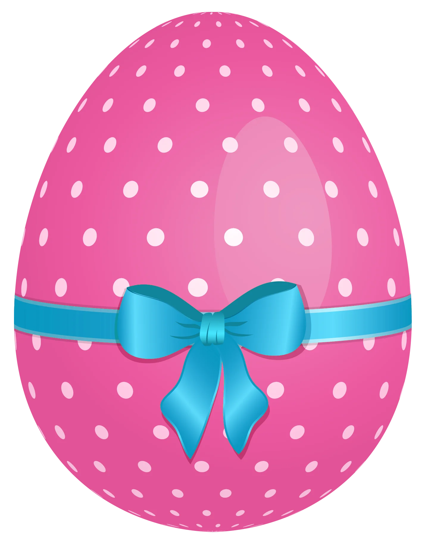 Whimsical Pink Polka Dot Easter Egg Clipart with Turquoise Ribbon Bow