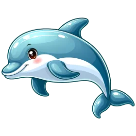 Adorable Blue and White Dolphin Cartoon Clipart with Playful Expression