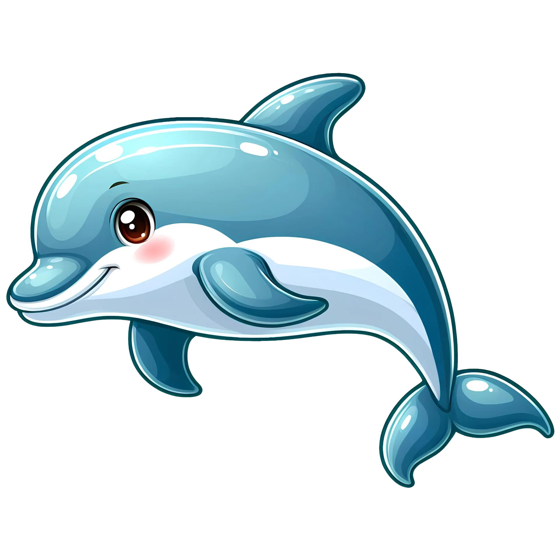 Adorable Blue and White Dolphin Cartoon Clipart with Playful Expression