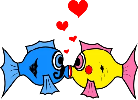 Adorable Cartoon Fish Couple Sharing Romantic Kiss Clipart Illustration