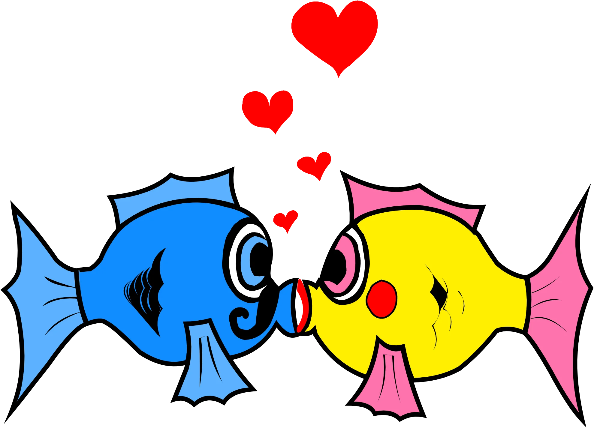 Adorable Cartoon Fish Couple Sharing Romantic Kiss Clipart Illustration