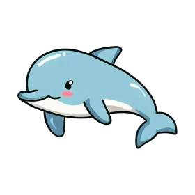 Adorable Kawaii-Style Blue Dolphin Swimming Cartoon Clipart Illustration