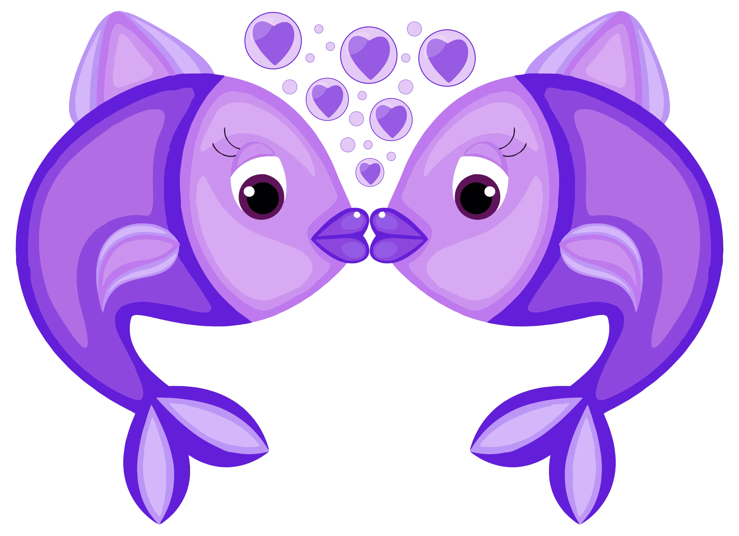 Adorable Purple Kissing Dolphins Clipart with Romantic Heart Symbols