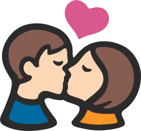 Adorable Romantic Moment Clipart: Sweet Cartoon Couple Sharing a Kiss