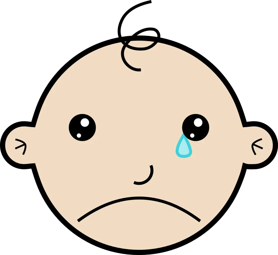 Adorable Sad Baby Face Clipart: Emotional Cartoon Expression of Tears