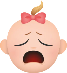 Adorable Teary-Eyed Baby Face Clipart with Pink Bow Expressing Emotion