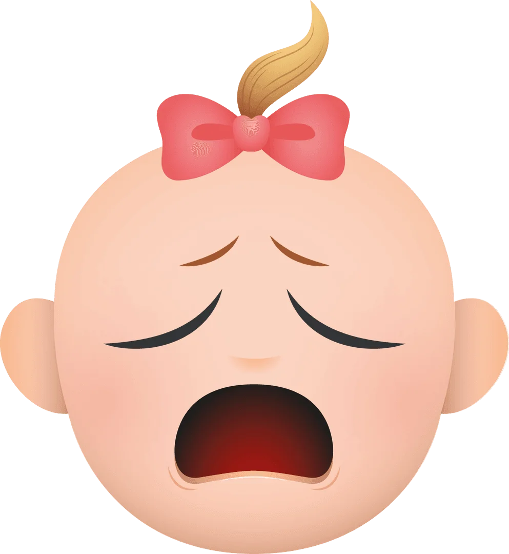 Adorable Teary-Eyed Baby Face Clipart with Pink Bow Expressing Emotion