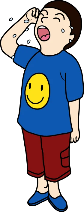 Cartoon Character in Blue Smiley Shirt Crying Emotional Clipart Scene