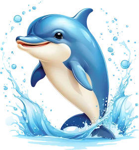 Cheerful Blue Dolphin Clipart Splashing Through Whimsical Ocean Waves