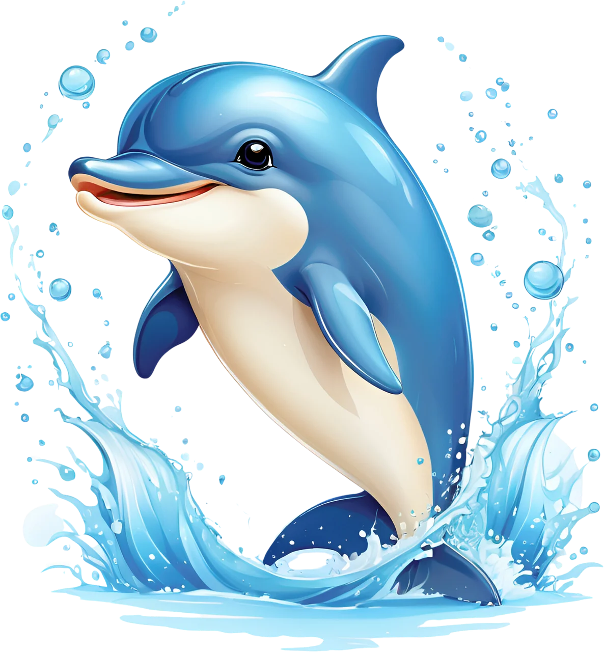 Cheerful Blue Dolphin Clipart Splashing Through Whimsical Ocean Waves