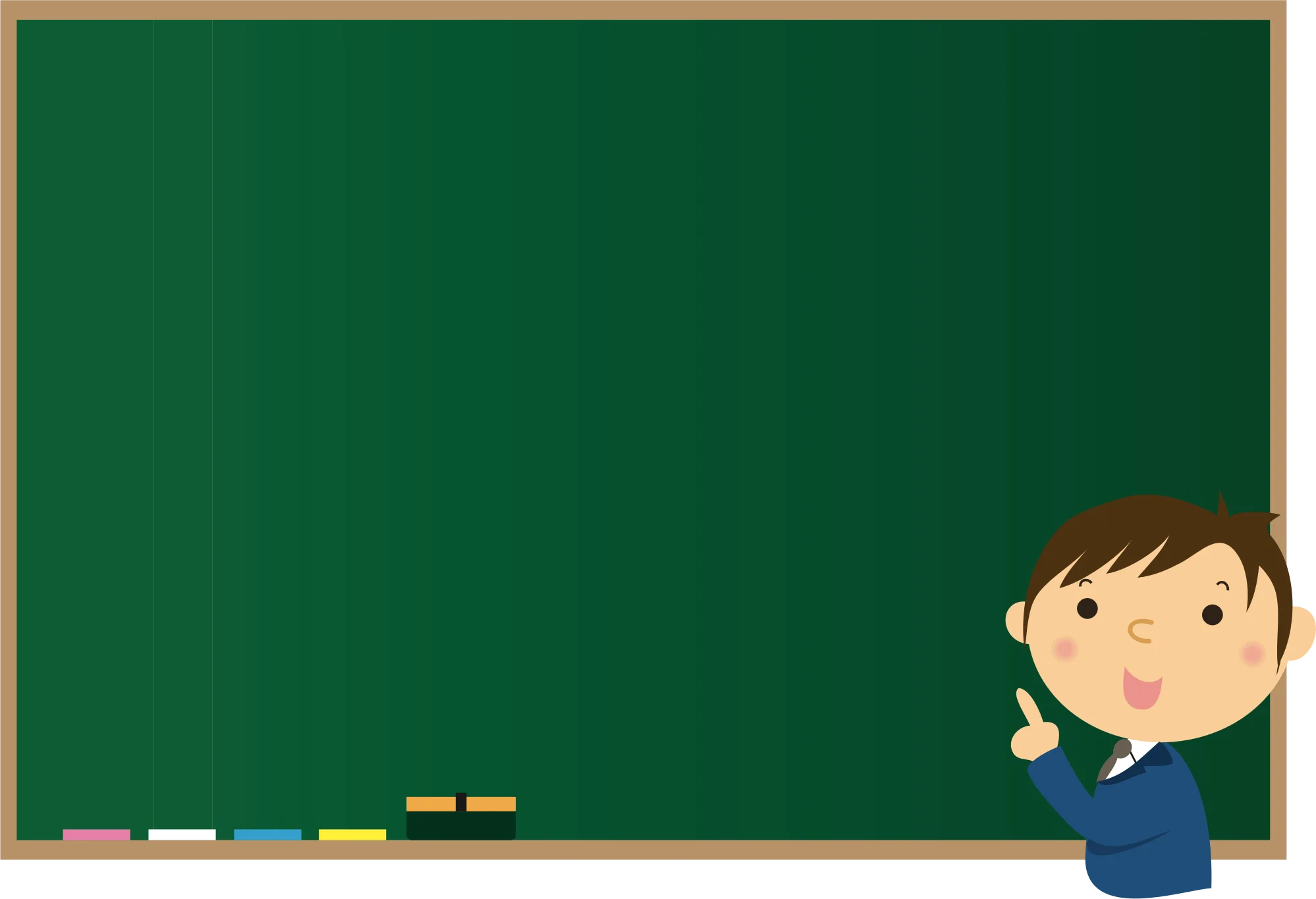 Cheerful School Student Standing Next to Empty Green Chalkboard Clipart Illustration
