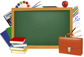 Educational Classroom Essentials Clipart: Chalkboard and Learning Tools Composition