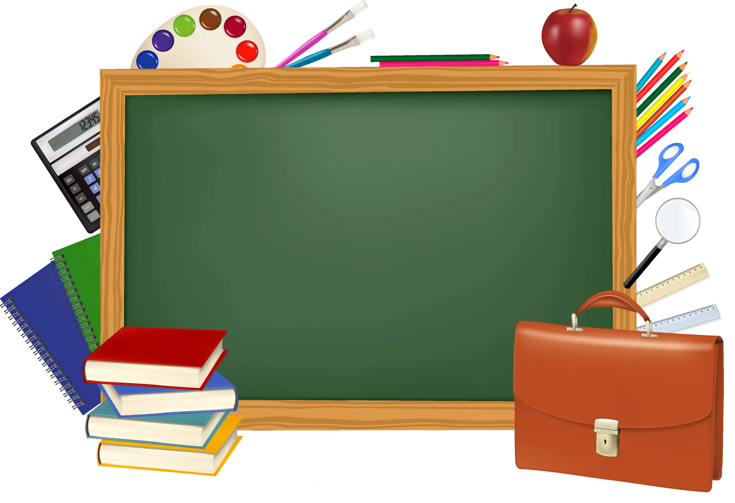 Educational Classroom Essentials Clipart: Chalkboard and Learning Tools Composition