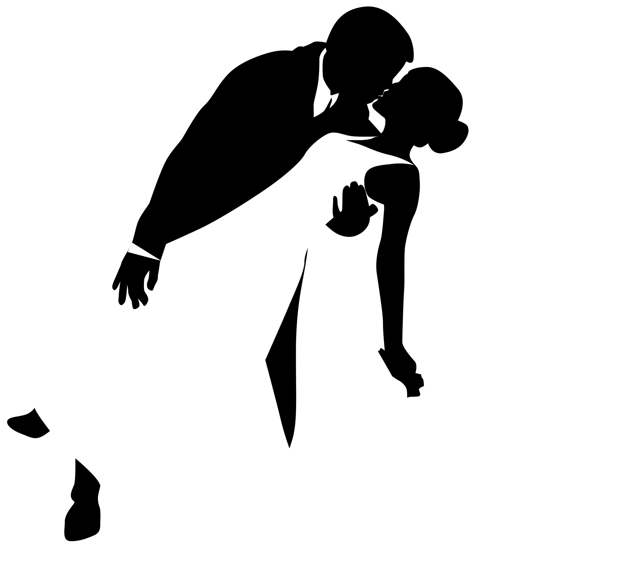 Elegant Silhouette of Romantic Embrace Kissing Clipart Design