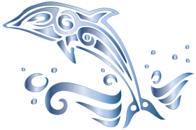 Elegant Tribal Dolphin Clipart with Fluid Oceanic Design and Water Bubbles