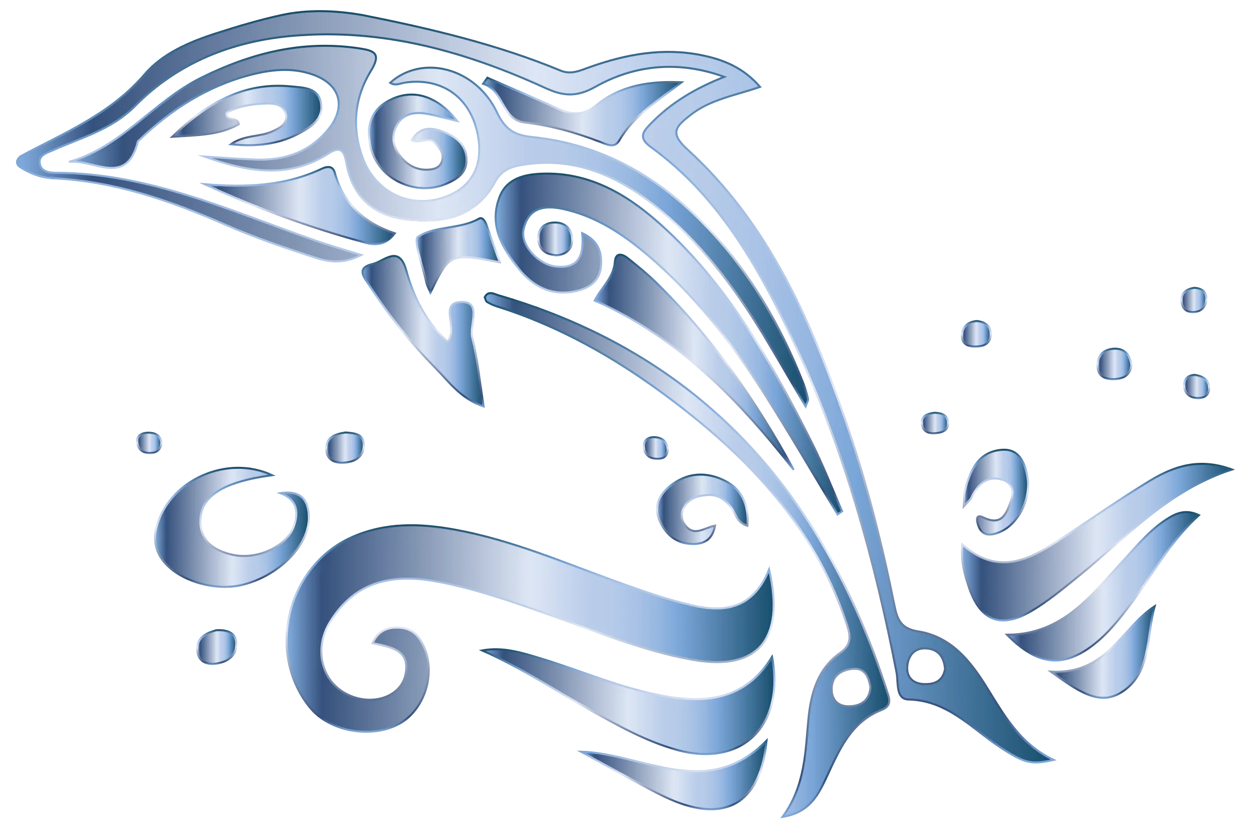 Elegant Tribal Dolphin Clipart with Fluid Oceanic Design and Water Bubbles