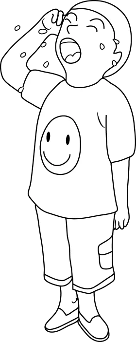 Emotional Black and White Clipart of a Person Feeling Overwhelmed and Teary