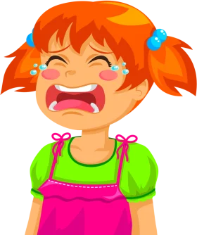 Emotional Cartoon Girl with Tears Streaming Down Her Cheeks Clipart Illustration