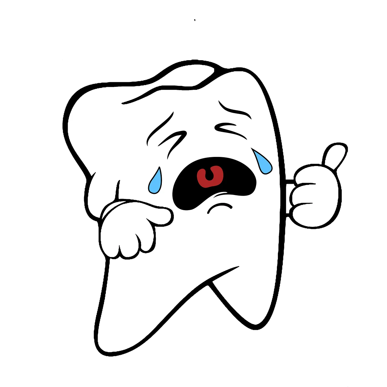 Emotional Cartoon Tooth Clipart: Sad Dental Character Expressing Pain and Distress