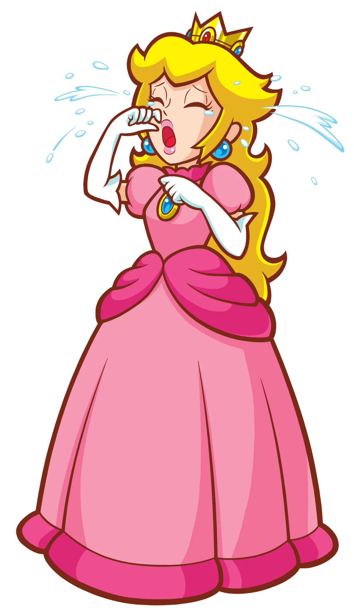 Emotional Princess Peach in Pink Dress Shedding Tears Cartoon Clipart Illustration