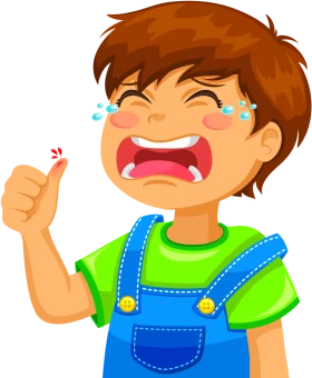 Emotional Young Boy Crying Clipart with Thumb Up and Teary Expression