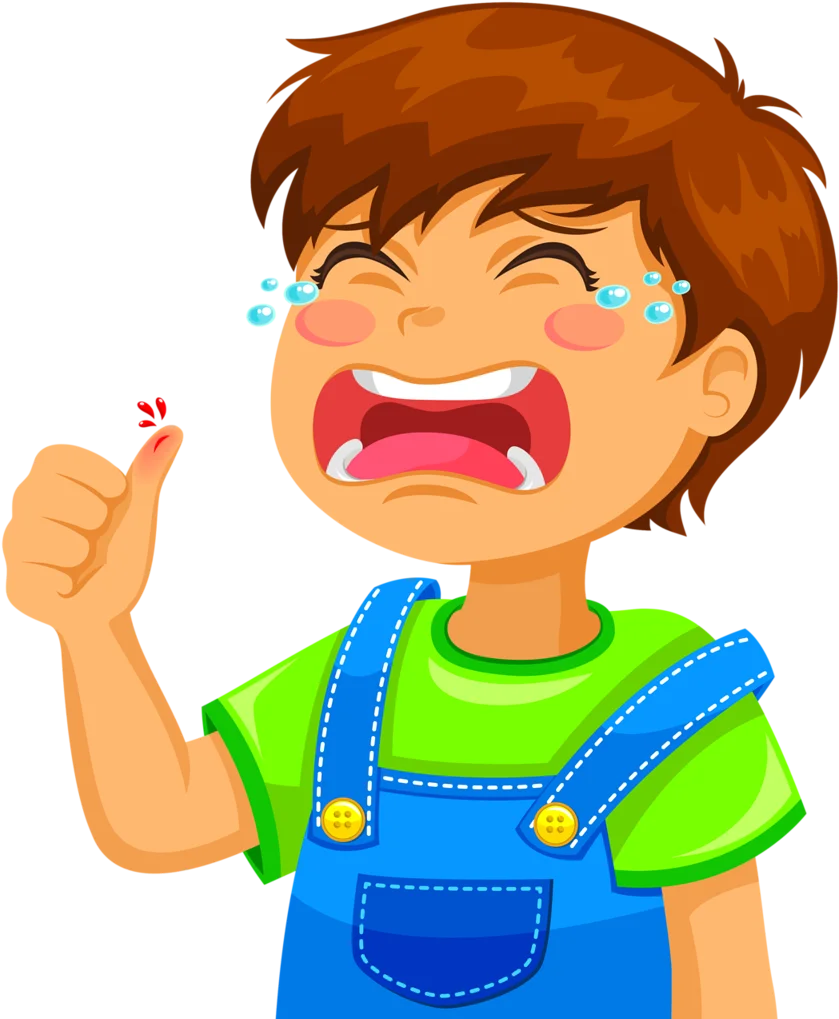 Emotional Young Boy Crying Clipart with Thumb Up and Teary Expression
