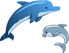 Playful Blue Dolphins Swimming: Charming Marine Life Clipart Collection