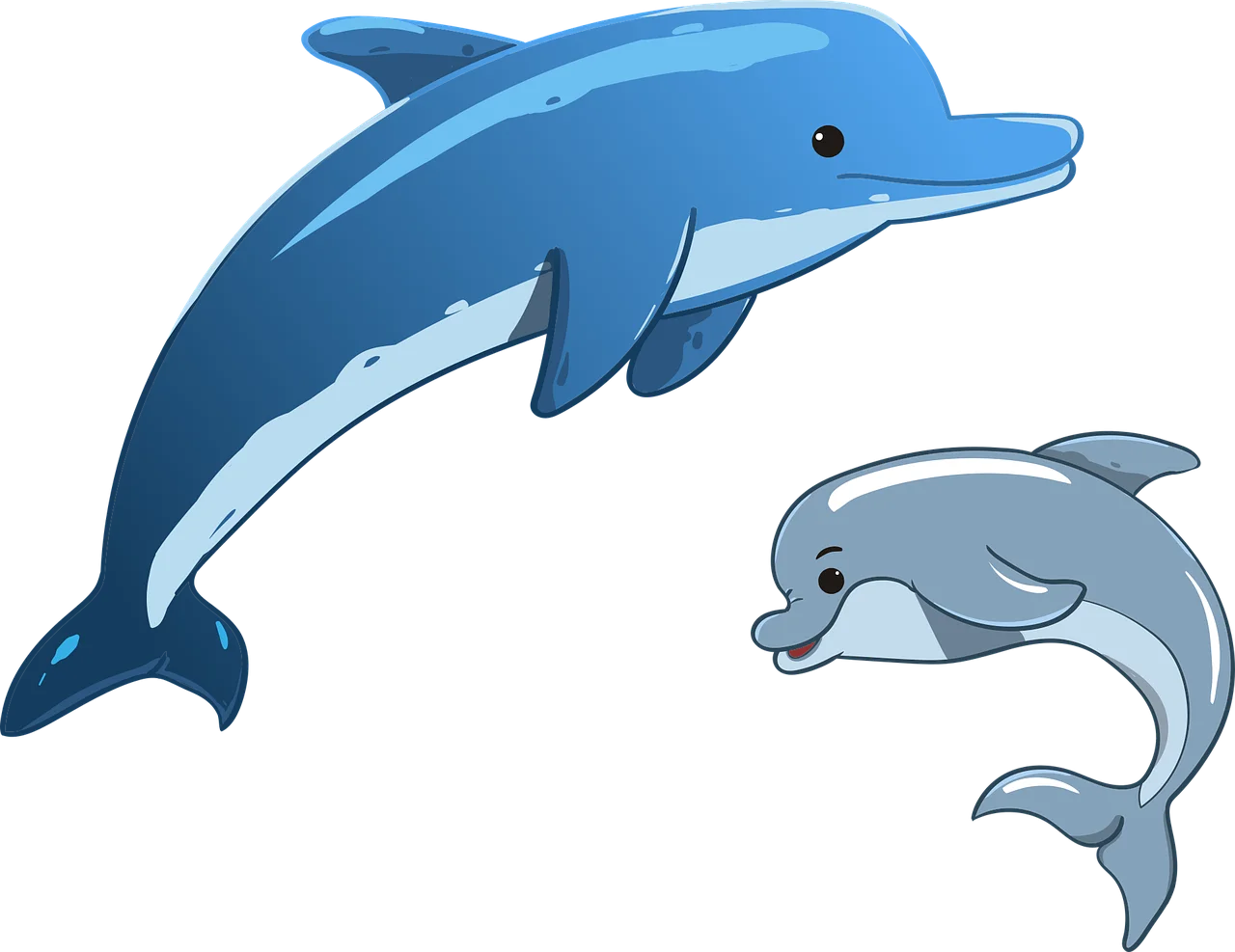 Playful Blue Dolphins Swimming: Charming Marine Life Clipart Collection