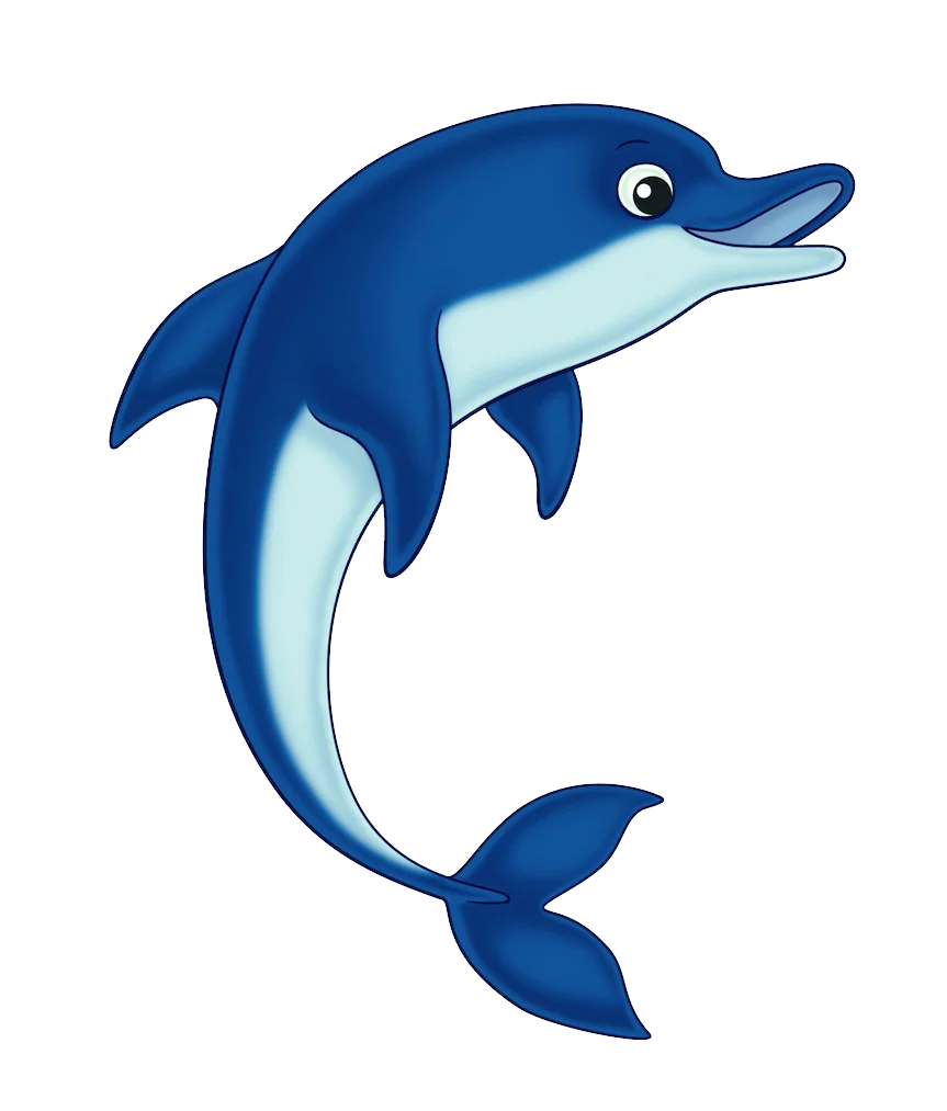 Playful Cartoon Dolphin Clipart: Aquatic Mammal with Cheerful Expression